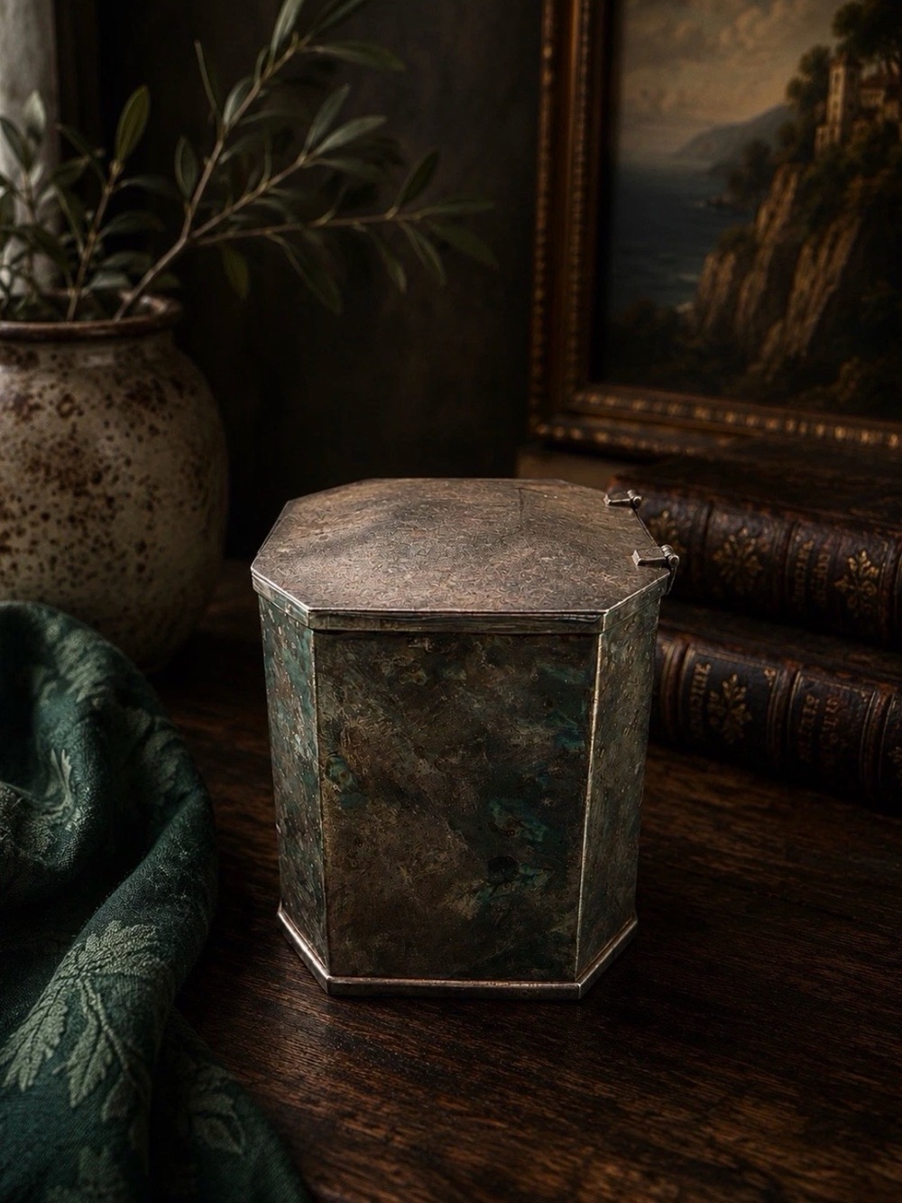 Vintage St. James Brazil Model 11 Octagonal Metal Trinket Box Mid Century Patina - Picture 4 of 6
